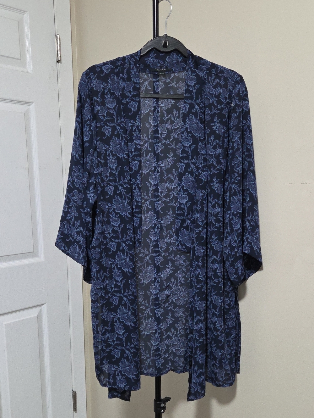 Tahari Navy Blue Floral Sheer Kimono